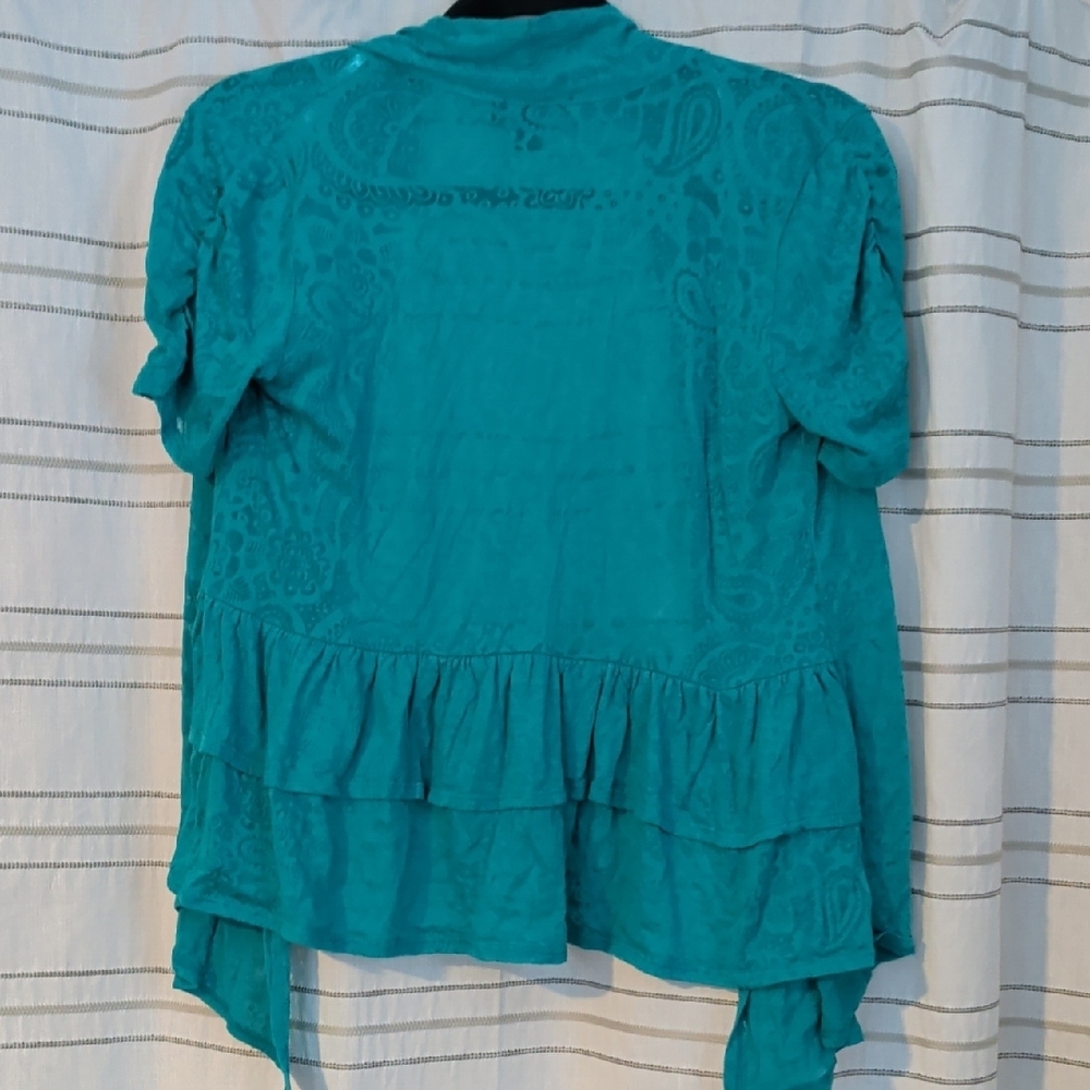 A. Byer Turquoise Lace Open-Front Top - Picture 3 of 4